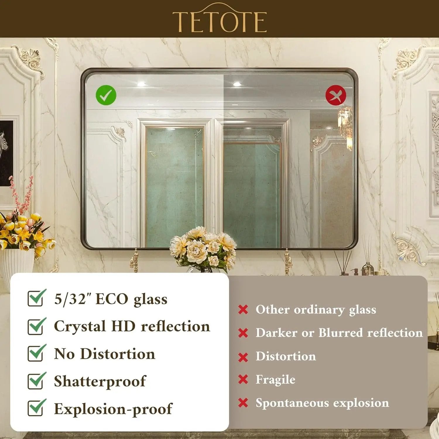 40 By 30 Inch Brushed Brass Bathroom Mirror Wall Mounted from PriceLows™
