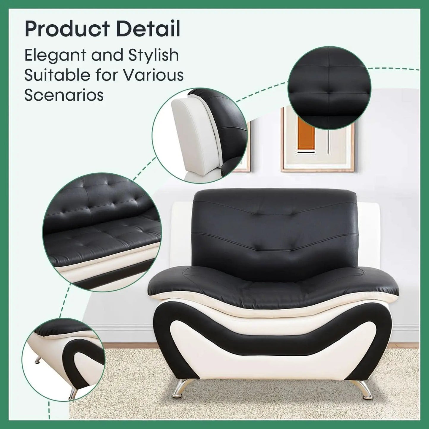 Leather Sofa Set 3 Piece Living Room Furniture In Black And White from PriceLows™