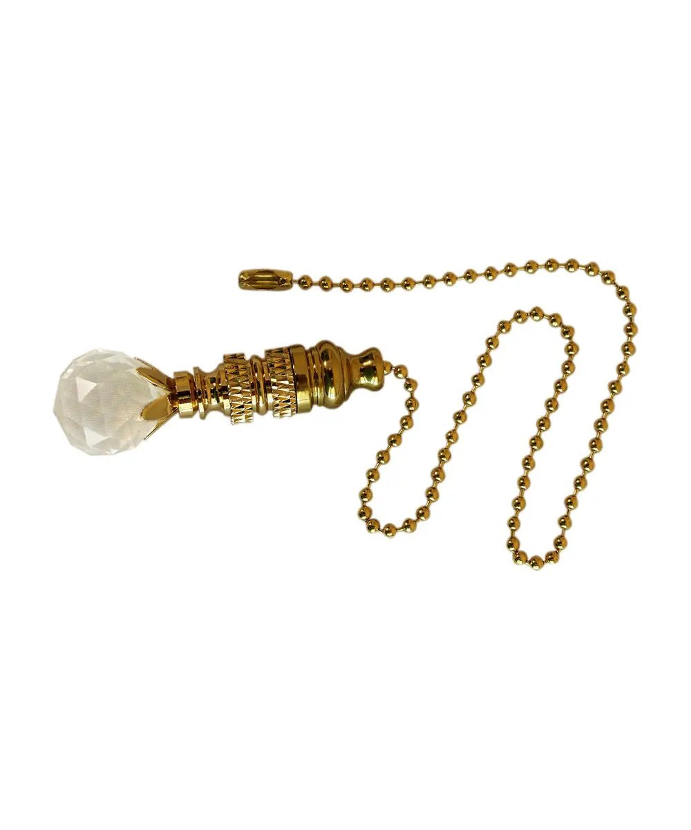 Ceiling Fan Pull | Multi Faceted Crystal | 12 Inch Polished Brass Chain | 2 Inch