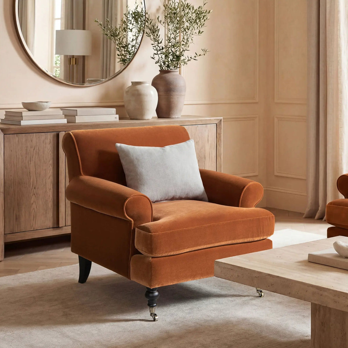 Alana Lawson Accent Arm Chair | Casters | Kiln-Dried Solid Wood Frame | Artisan Crafted