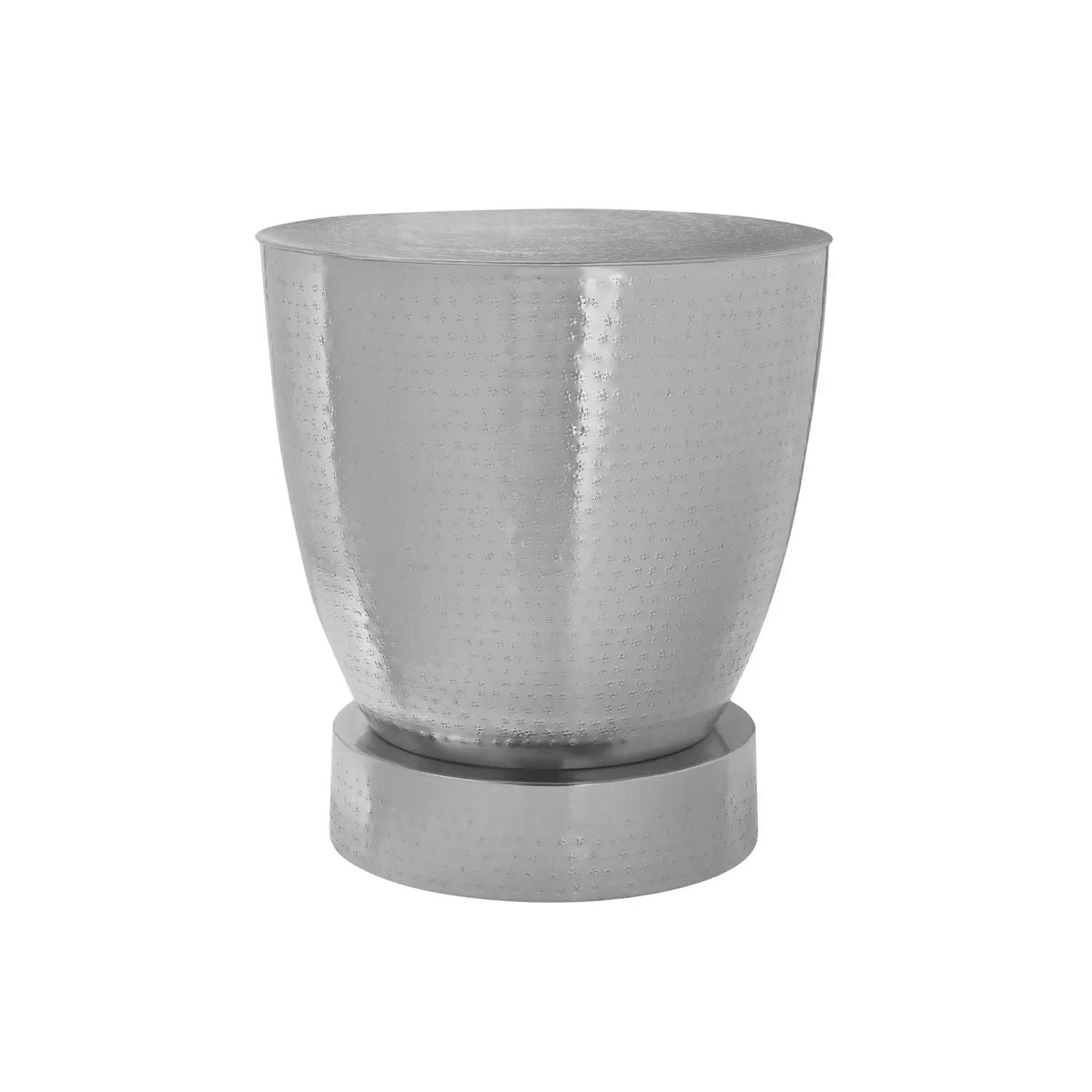 Drum Accent Side Table | Hammered Metal | Boho Glam Design | 22 Inch Height