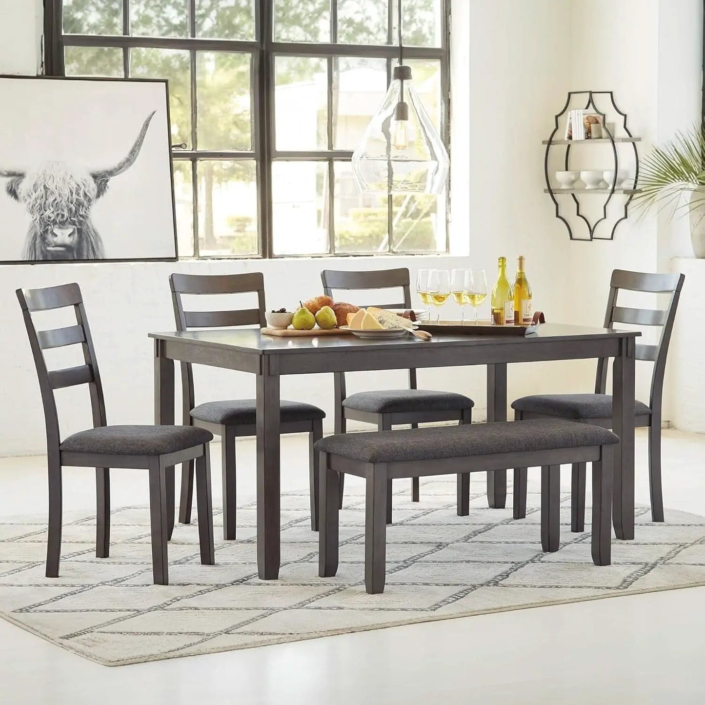 Charcoal Gray 6Piece Contemporary Dining Set Bench from PriceLows™