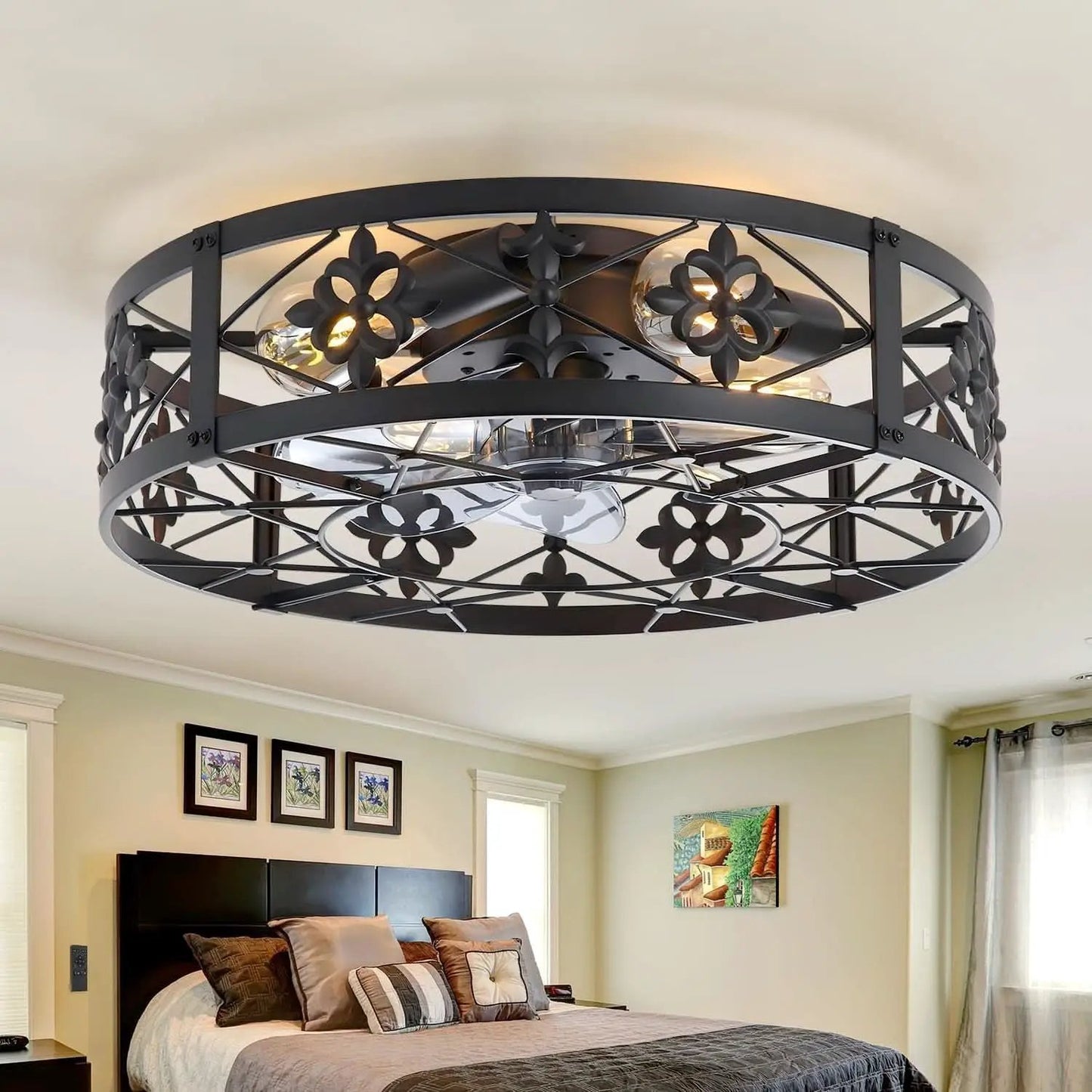 Caged Ceiling Fan 20 Inch Matte Black Remote Control from PriceLows™