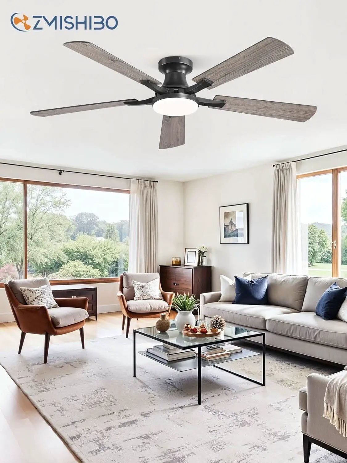 52 Inch Matte Black Ceiling Fan With Dimmable LED Light from PriceLows™