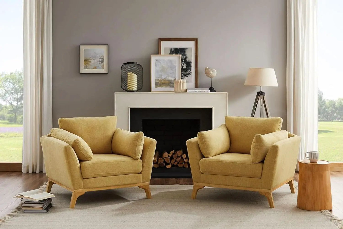Large Yellow Linen Upholstered Accent Chair Cushions from PriceLows™