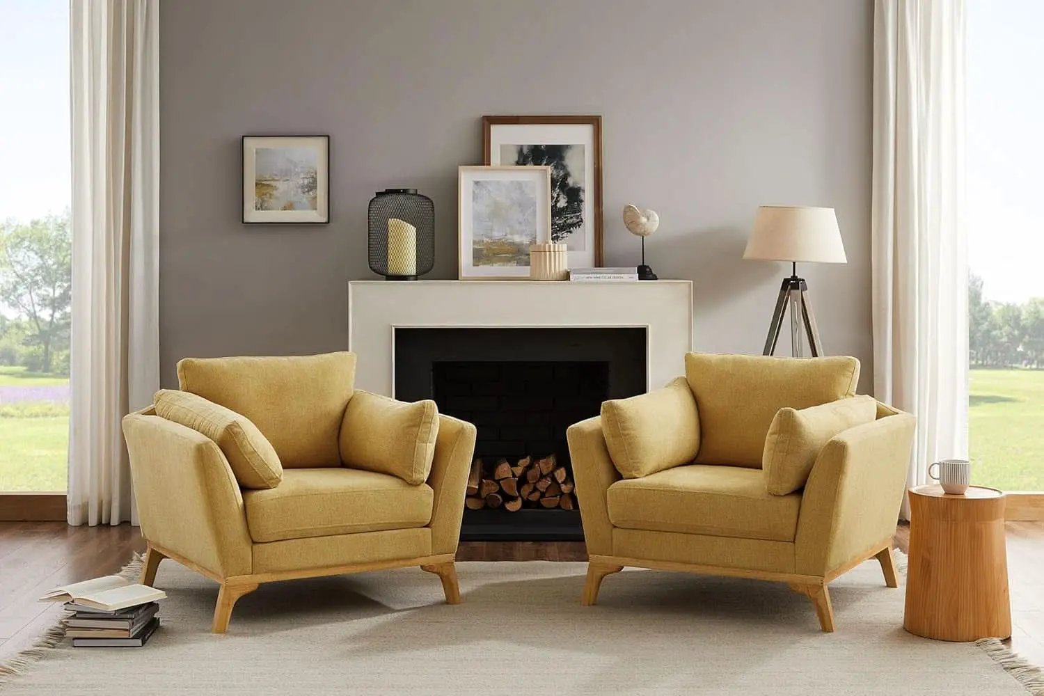 Large Yellow Linen Upholstered Accent Chair Cushions from PriceLows™