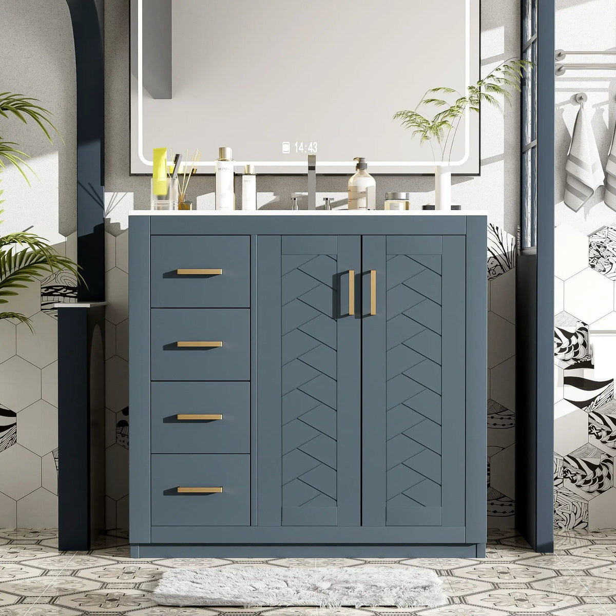 36 Inch Bathroom Vanity | Ceramic Sink Combo | 3 Drawers | Soft Closing Doors