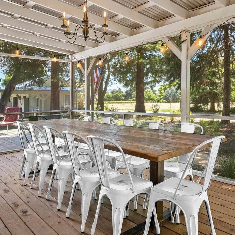 Stackable Distressed White Metal Dining Chairs For Indoor Outdoor Set Of 4 from PriceLows™