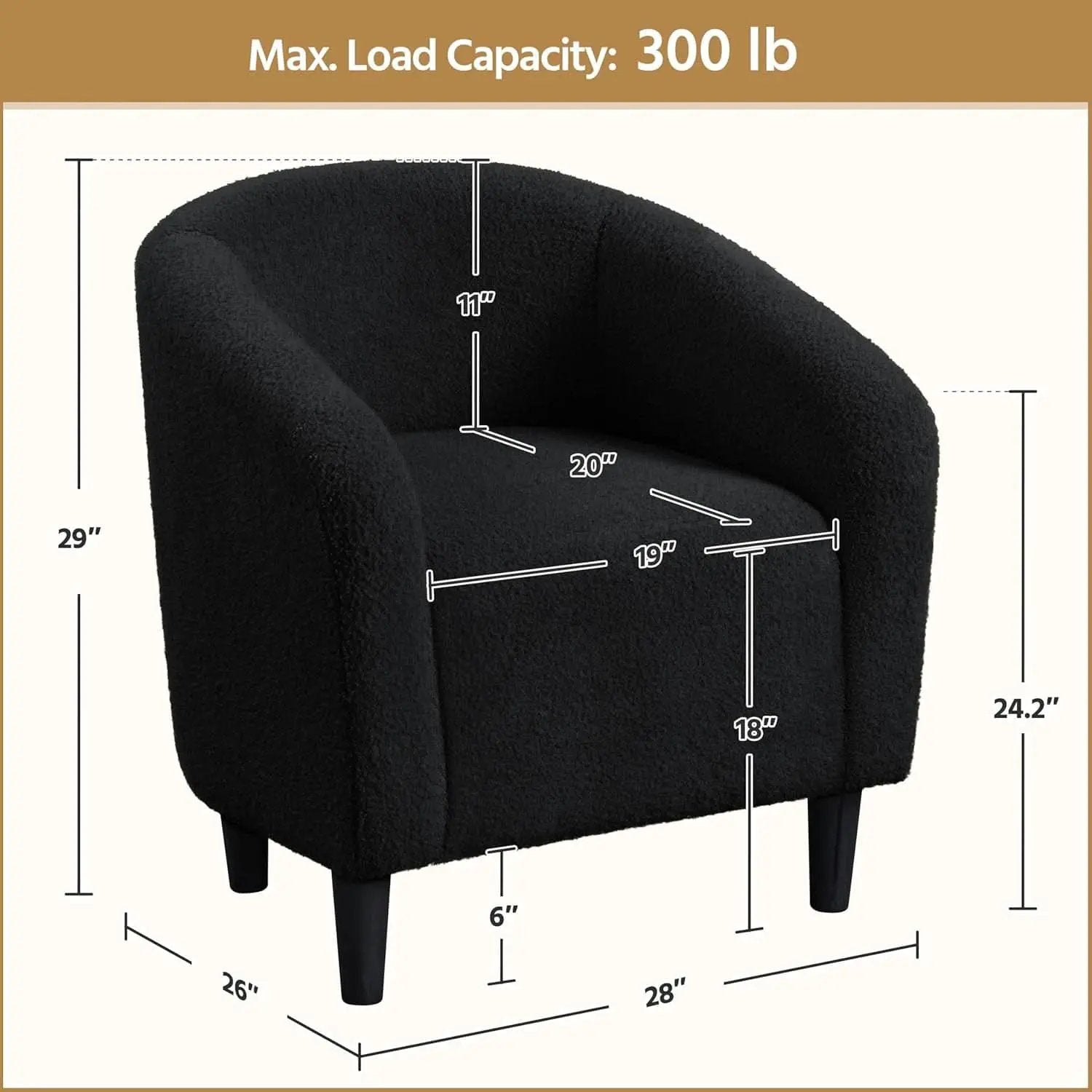 Black Boucle Armchair Club Chair Cushioned Comfort from PriceLows™