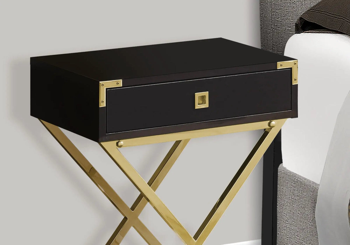 Accent Side Table | Stylish Rectangular Top | Drawer On Metal Glides | Metal Legs