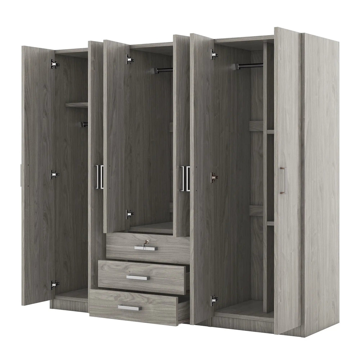 6 Door Wardrobe | Bedroom Storage | Big Drawers | 70.9 Inch Width