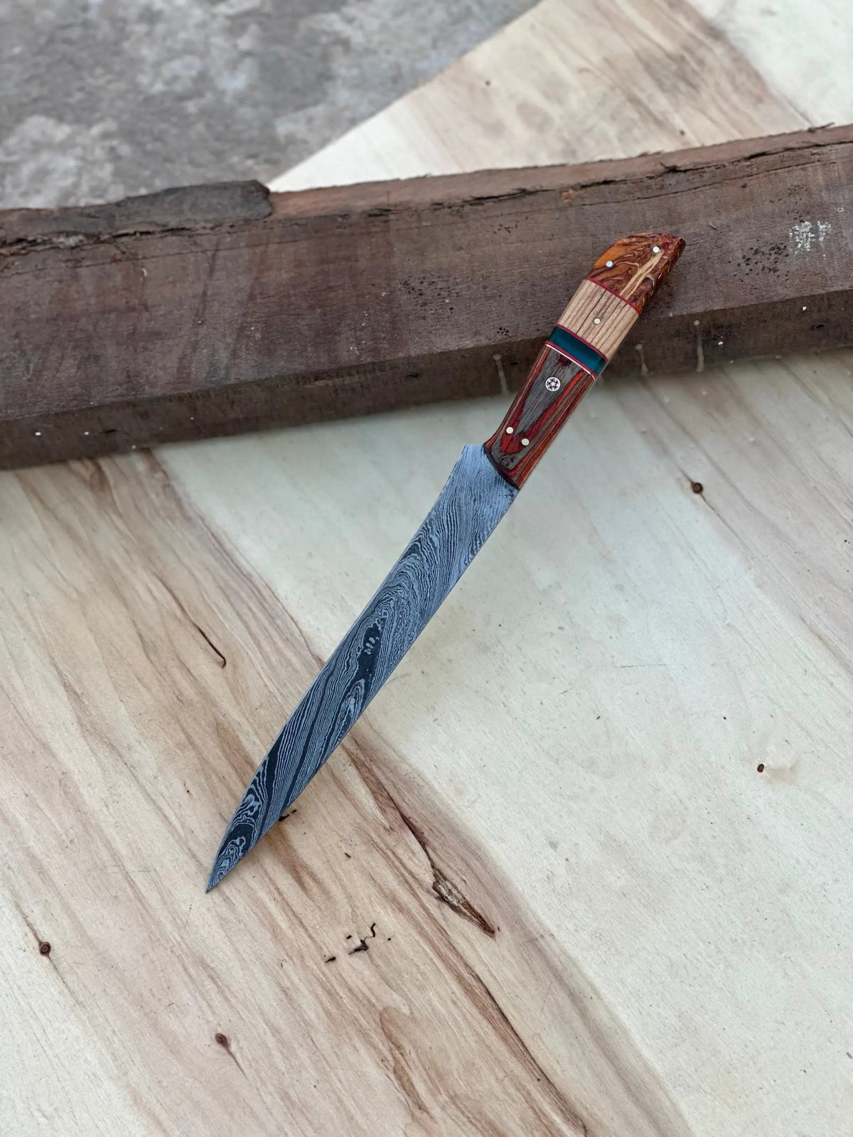 Handmade Damascus Steel Large Fillet Knife Hunting Fishing, Full Tang 13.5 inch | 13.5 Inch | Damascus Steel | Home