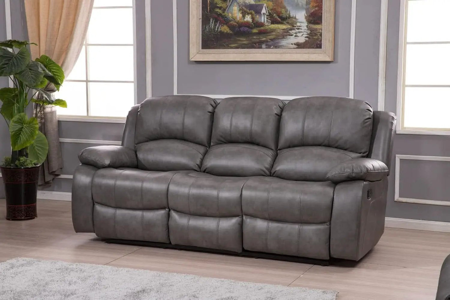 2 Piece Bonded Leather Reclining Sofa Loveseat Set Gray Living Room Furniture Set 8018 from PriceLows™