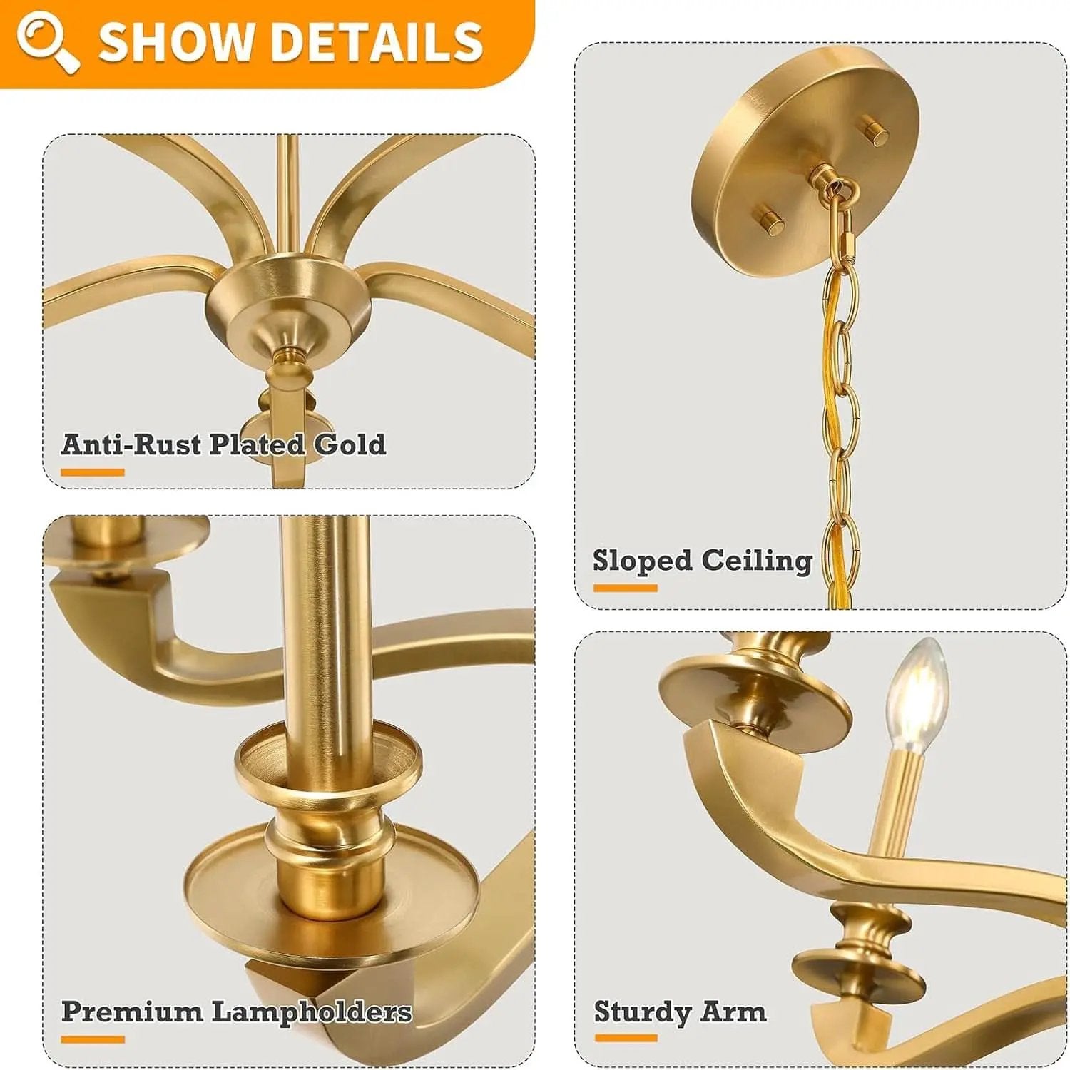 Gold 5 Light Chandelier 25.5 Inch Farmhouse Brass Dining from PriceLows™