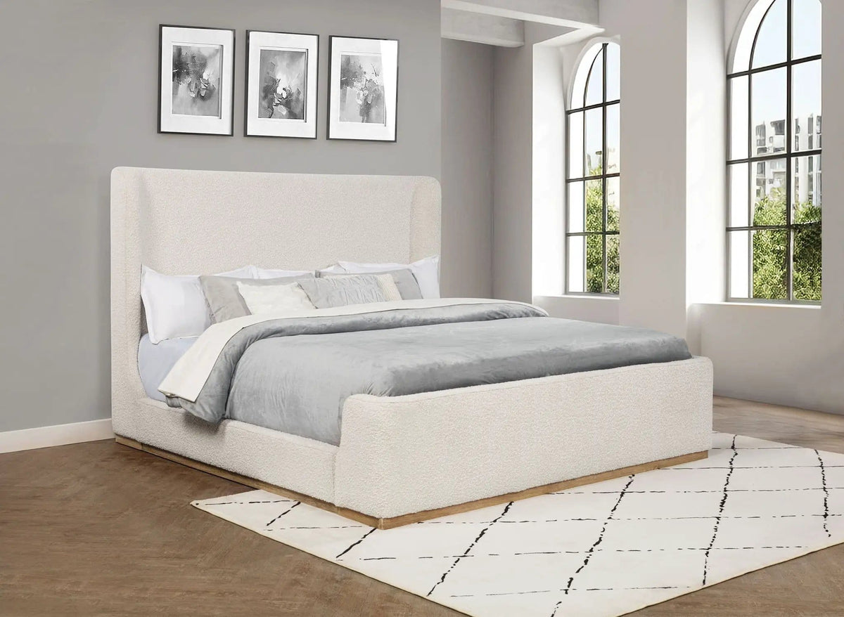 Nala Eastern King Bouclé Upholstered Platform Bed | 82.75 x 88.25 x 56.5 in | Rubberwood & Plywood | Cream