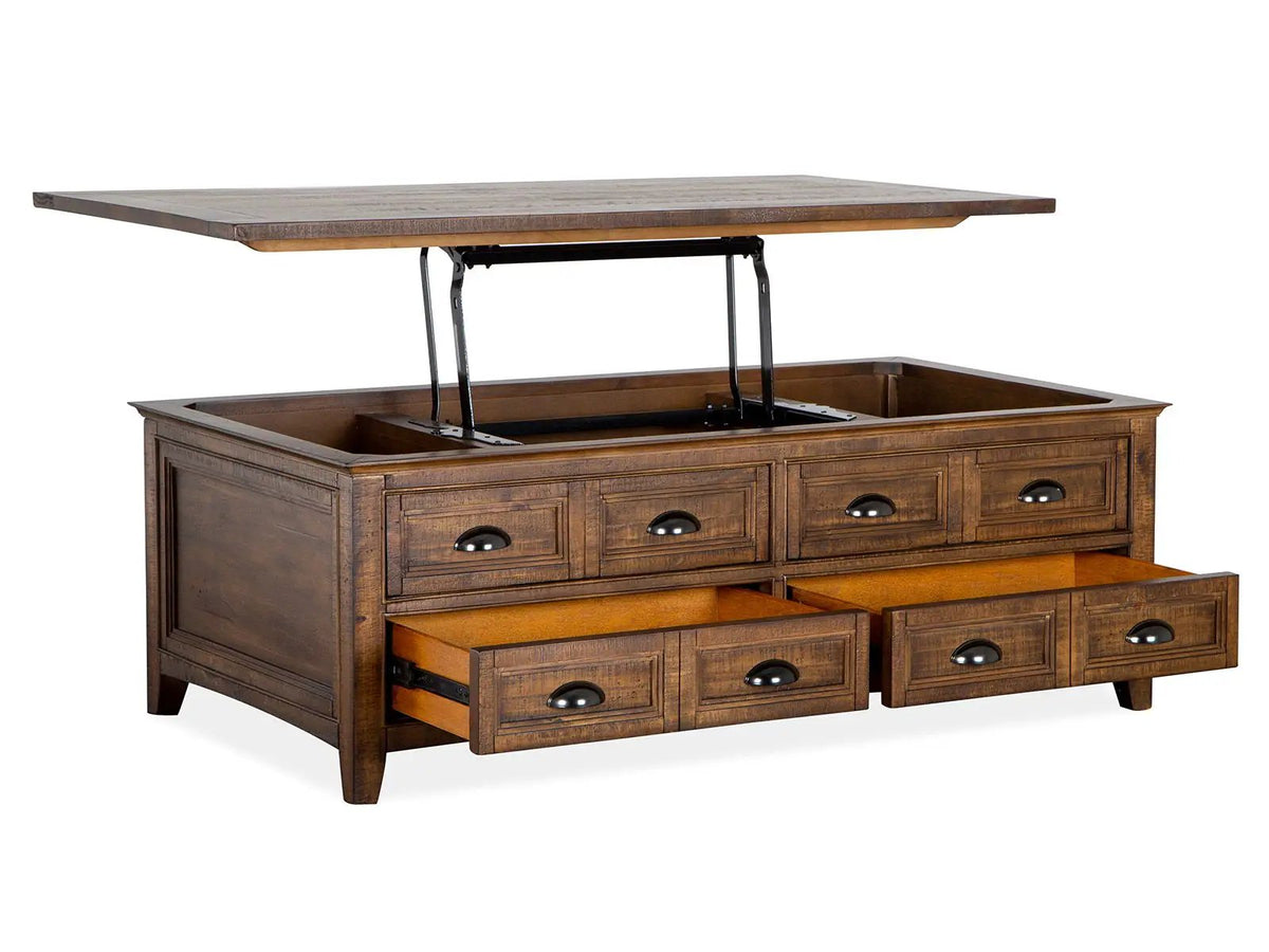 Bay Creek Lift Top Cocktail Table | Toasted Nutmeg | Storage With Casters | Pine Veneer