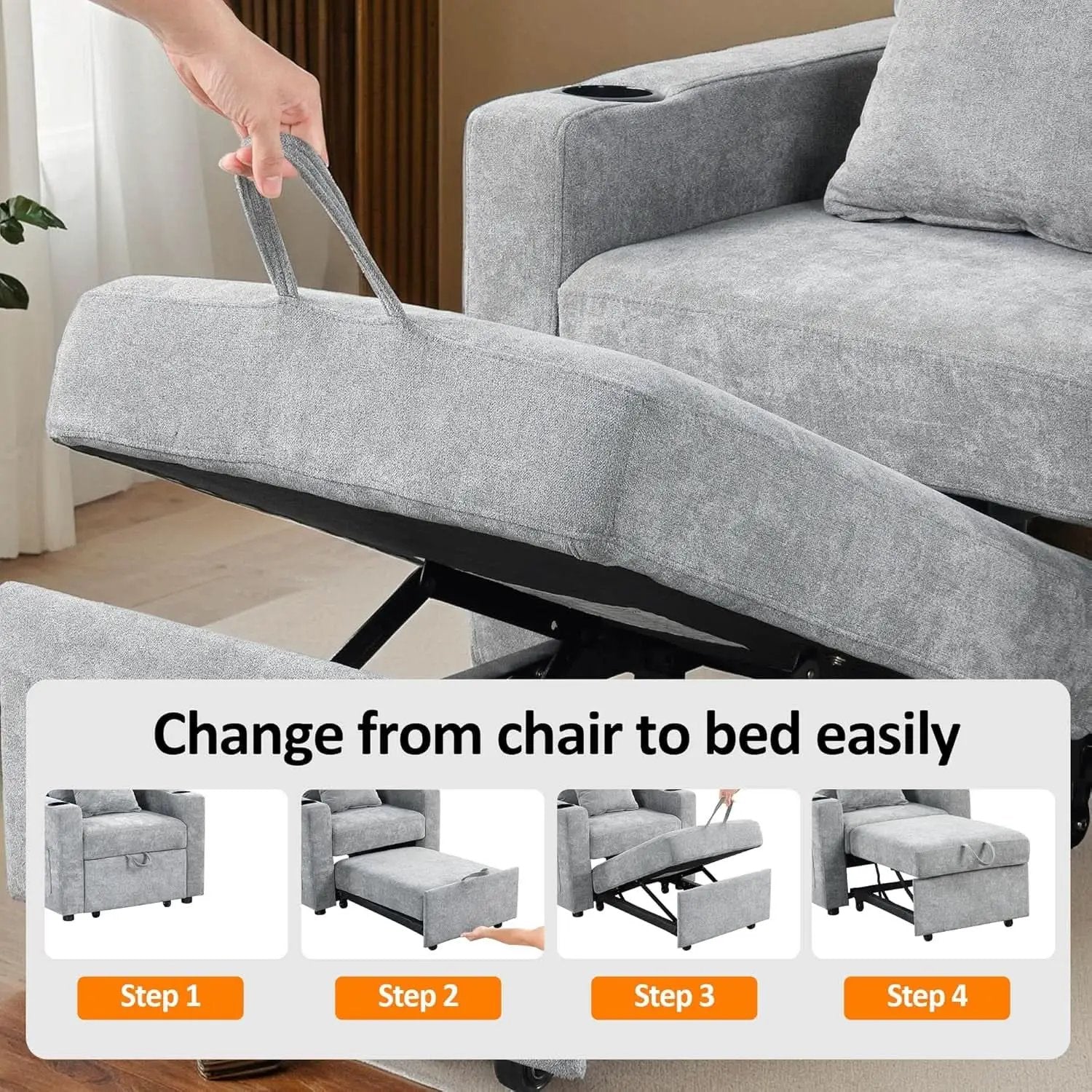 Convertible Sleeper Chair Bed With Linen Upholstery from PriceLows™