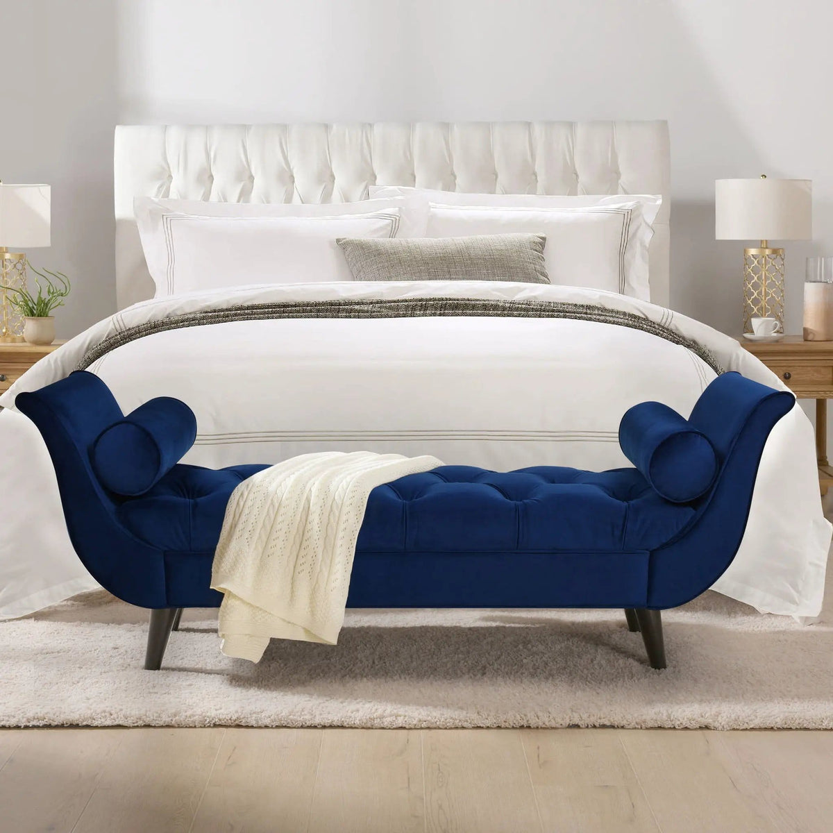 Alma Tufted Flared Arm Entryway Bench | 3 Pieces | Solid Wood | Home