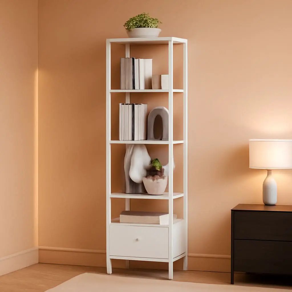 White 6-Tier Narrow Bookshelf With Door For Small Space from PriceLows™