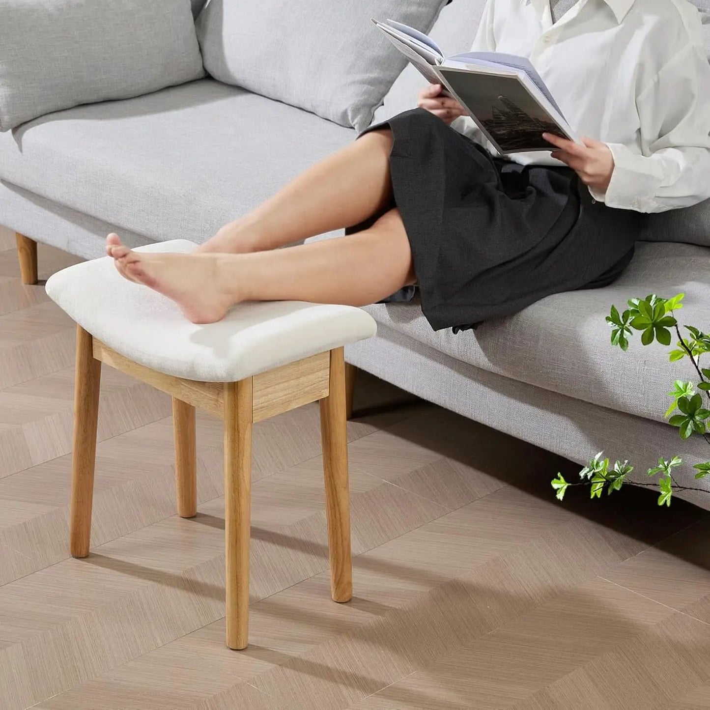 Beige Velvet Upholstered Vanity Stool 18 Inch Chair from PriceLows™