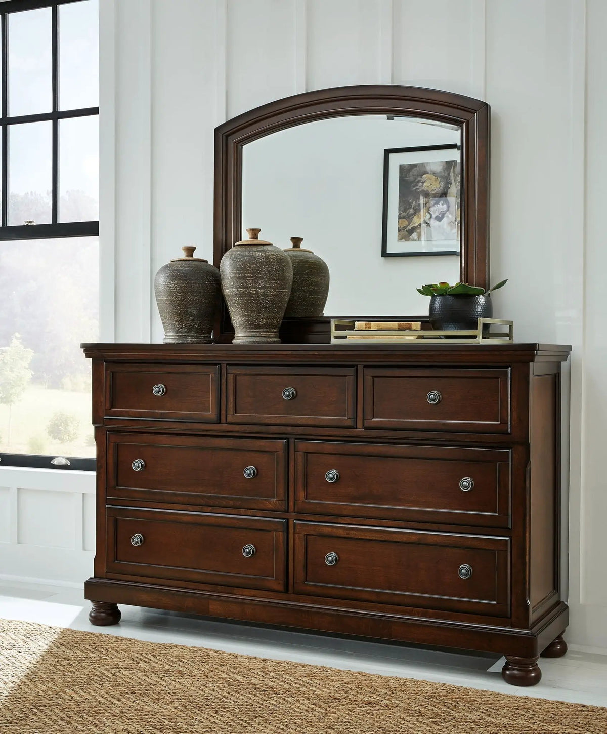 Porter Dresser | Inlaid Panels | Antiqued Hardware | Bun Feet