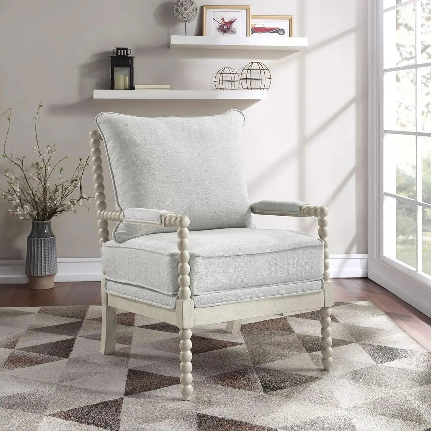 Spindle Accent Chair Smoke Grey Textured Upholstery from PriceLows™