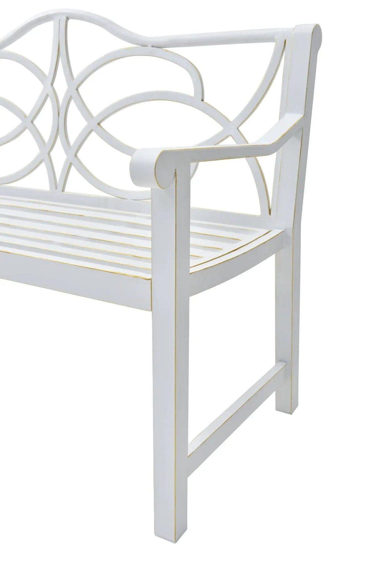 Outdoor Garden Patio Bench With Backrest And Armrest, Slatted Seat For Park, Yard | 50.5 x 22.5 x 35.1 in | Steel & Iron | White