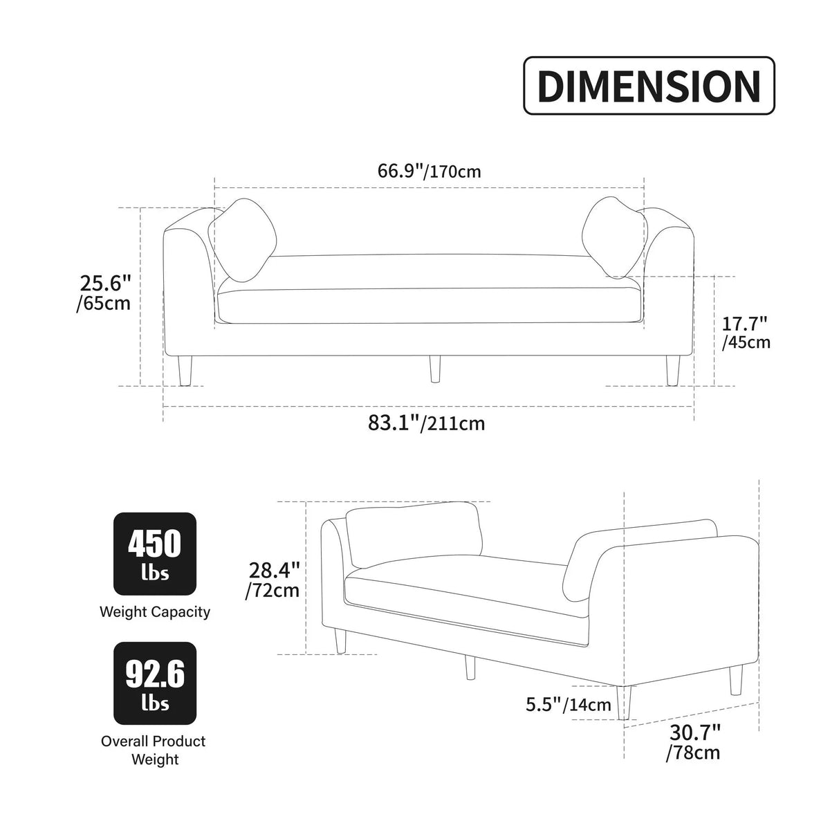End Of Bed Bench | Upholstered With Armrests | Trapezoid Chaise Design | Kiln-Dried Solid Wood