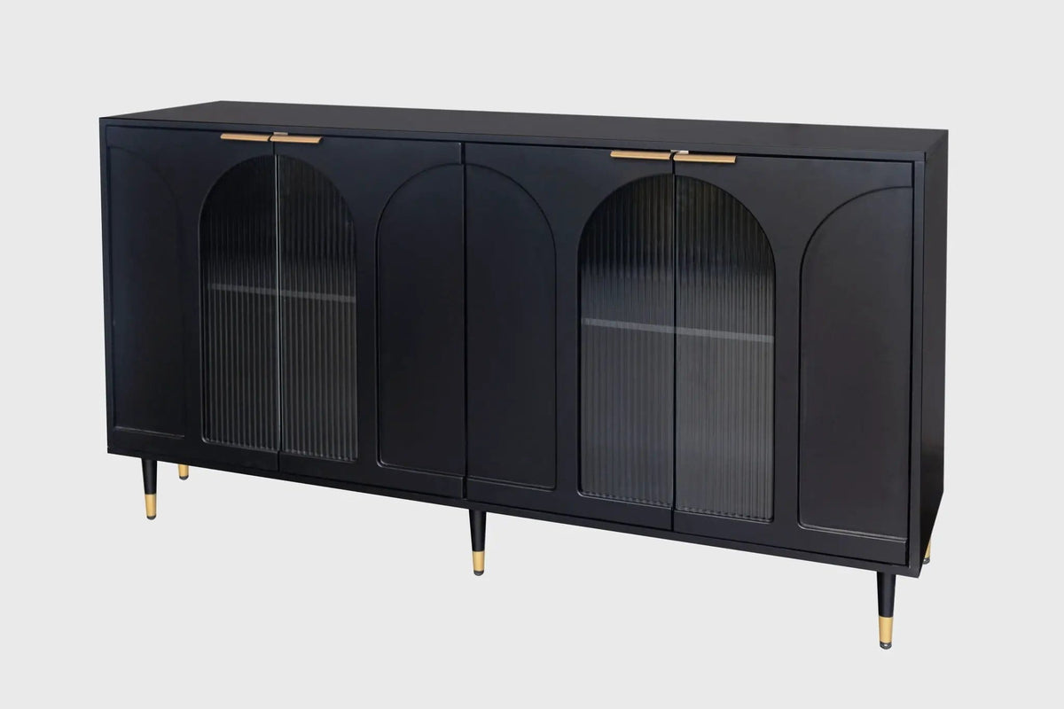 Accent Cabinet Lacquered Wooden Cabinet With 4 Glass Doors Sideboard Buffet Server | 59.84 x 15.75 x 33.46 in | Glass & Metal | Dining Room