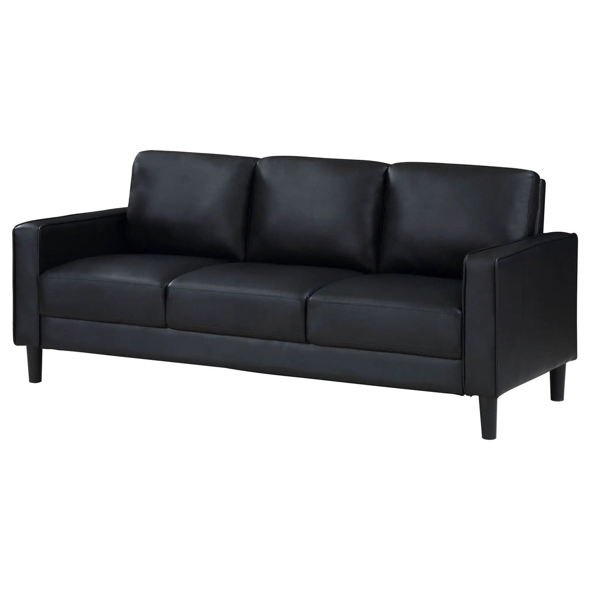Ruth Upholstered Track Arm Sofa | 76.5 x 31.5 x 33.5 in | Faux Leather | Black