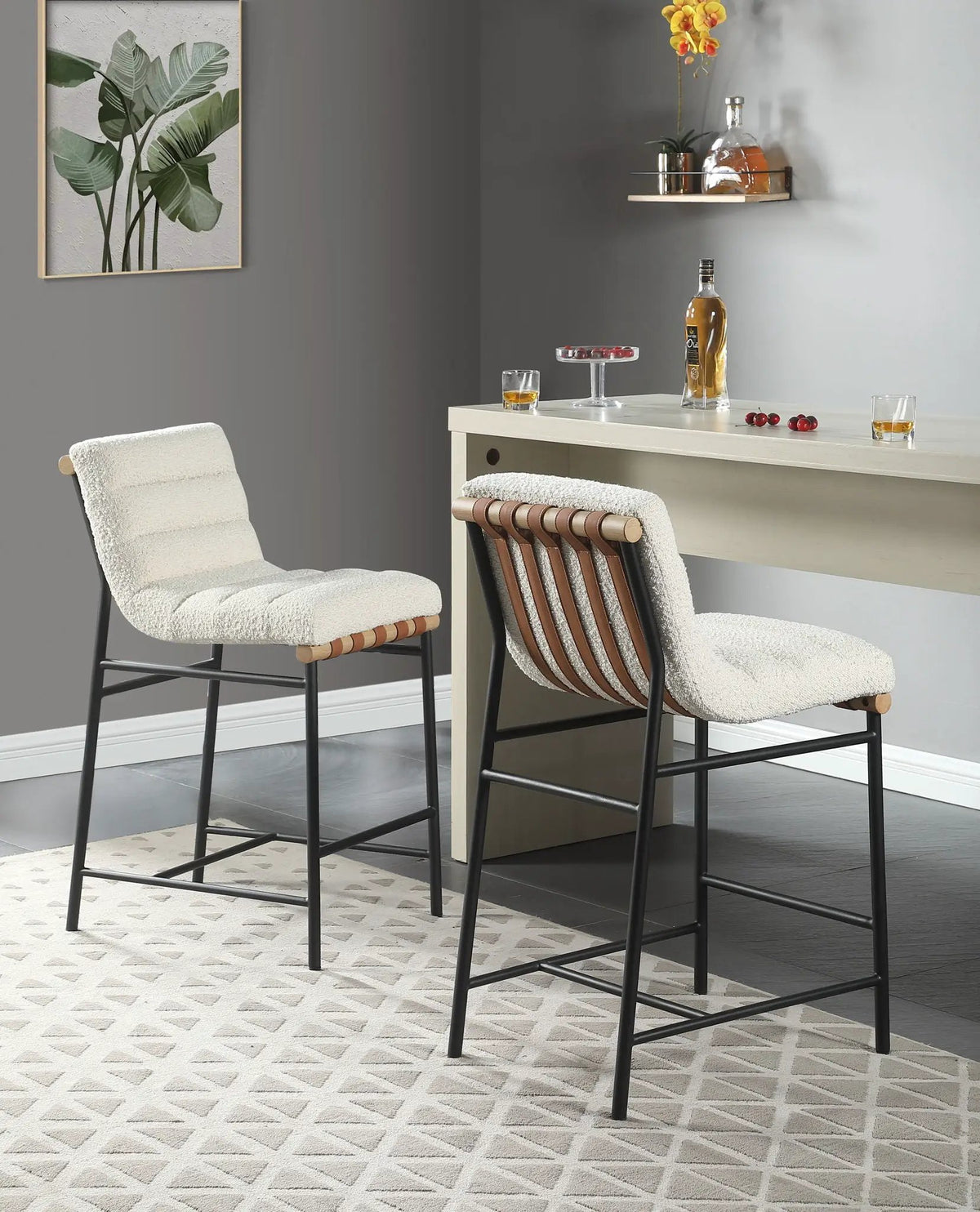 Lahni Boucle Counter Height Chair | 17 Inch Seat Width | Fabric Upholstery | Modern Design