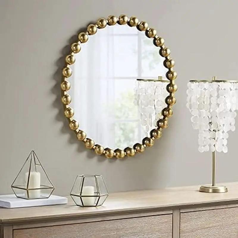 Round Wall Mirror With Gold Metal Frame 27 Inch Entryway from PriceLows™