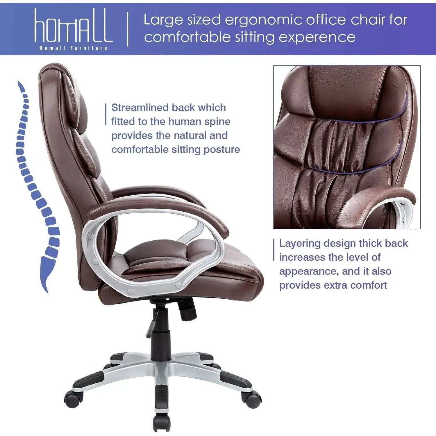 Ergonomic High Back Office Chair With Padded Armrests from PriceLows™
