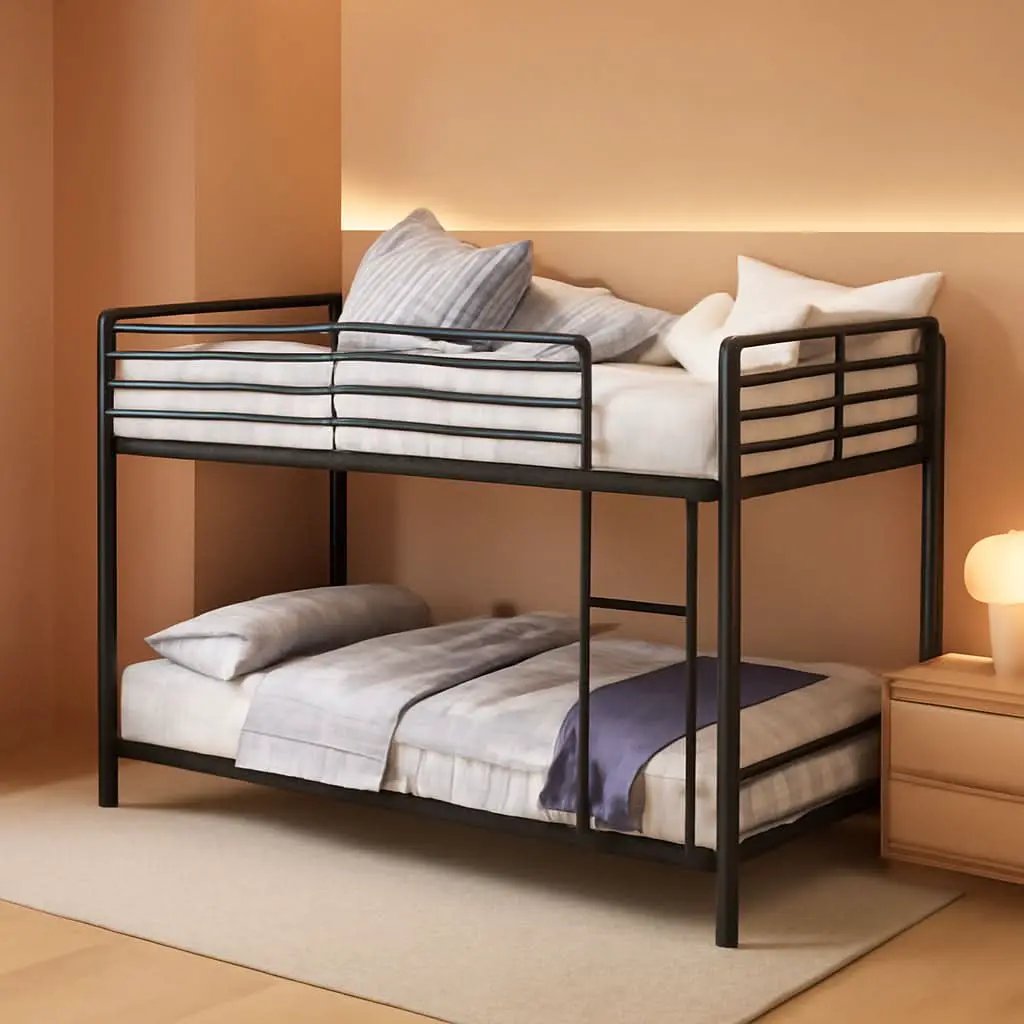 Twin Metal Low Bunk Bed With Guard Rails And Ladder from PriceLows™