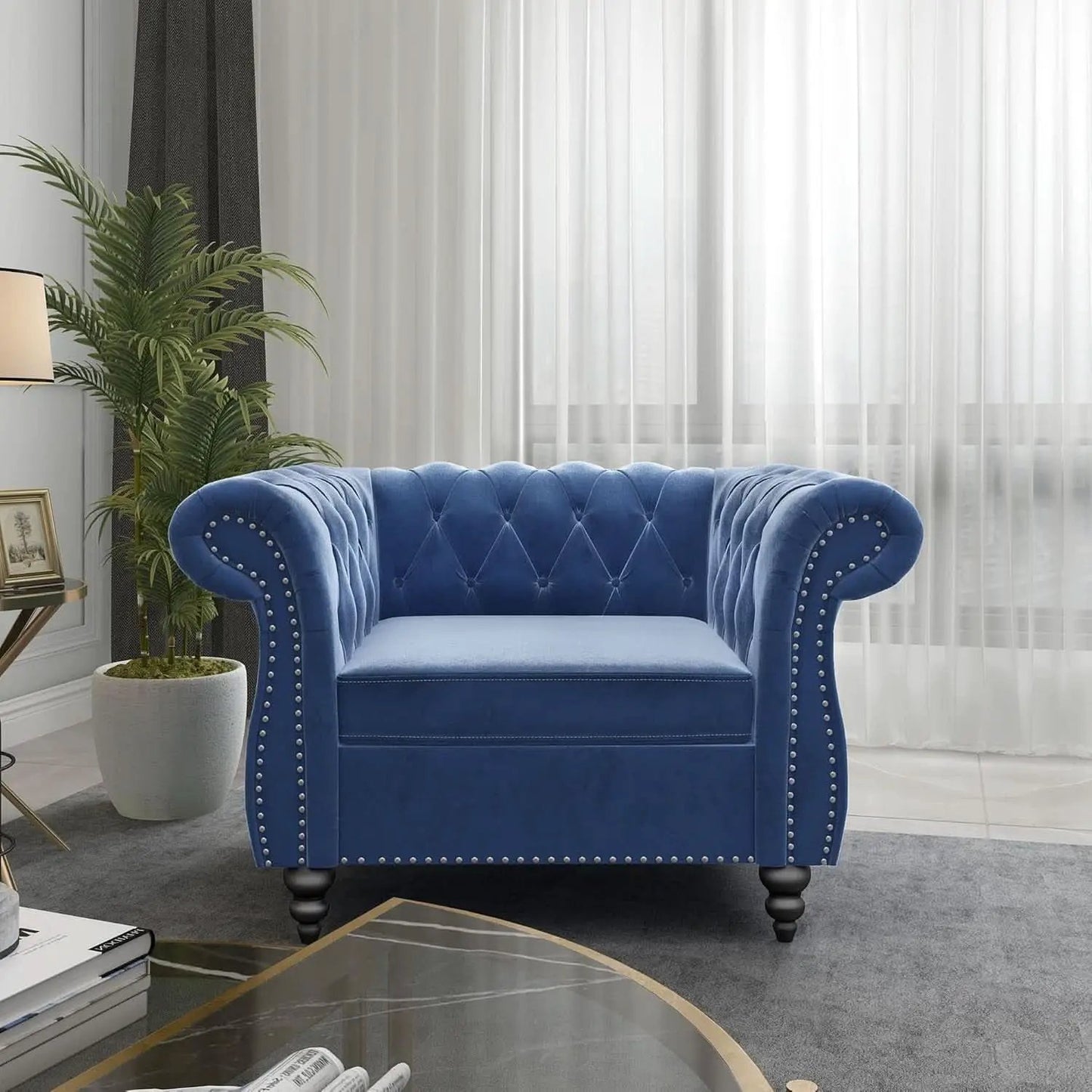 Blue Velvet 2 Piece Living Room Set Sofa Loveseat Chair For Living Room And Office from PriceLows™