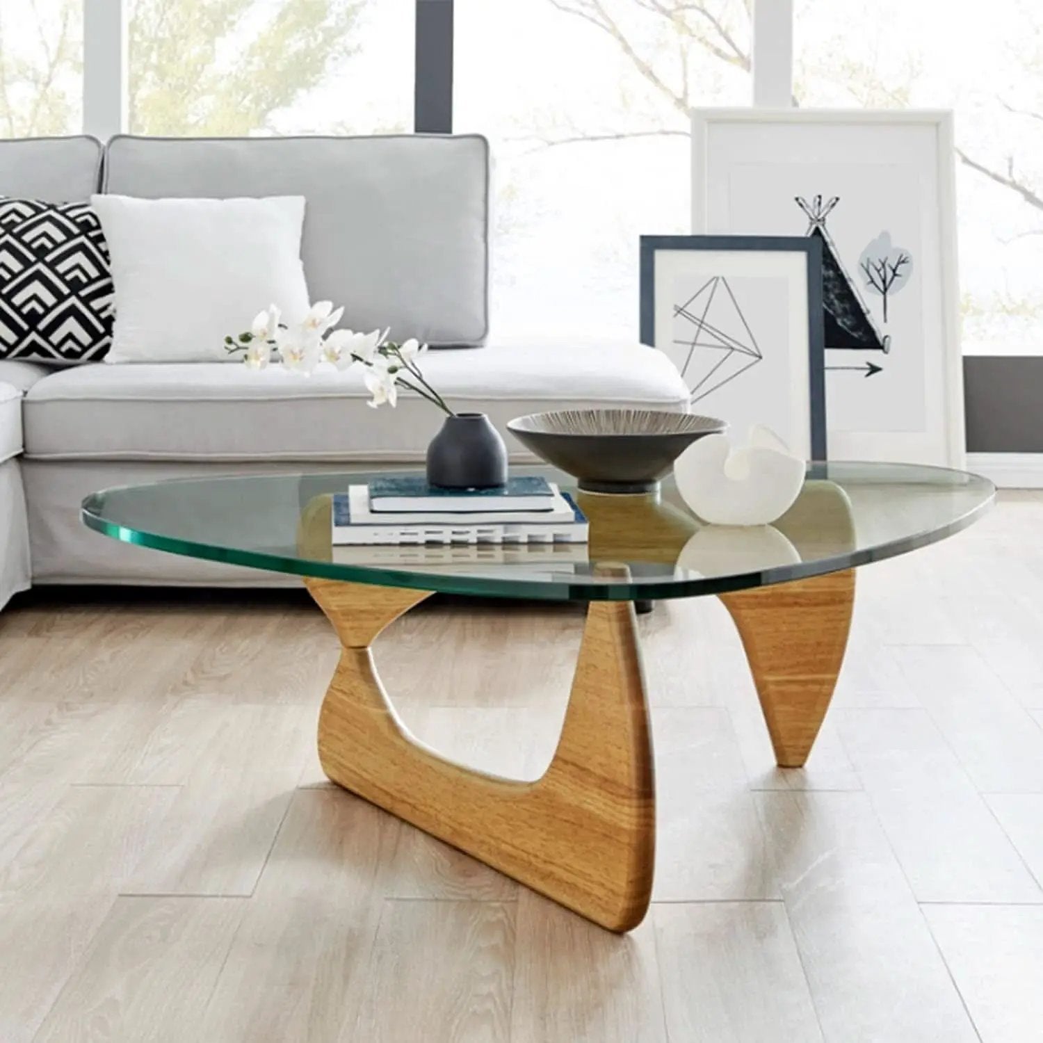 Mid Century Glass Top End Table With Light Walnut Finish from PriceLows™