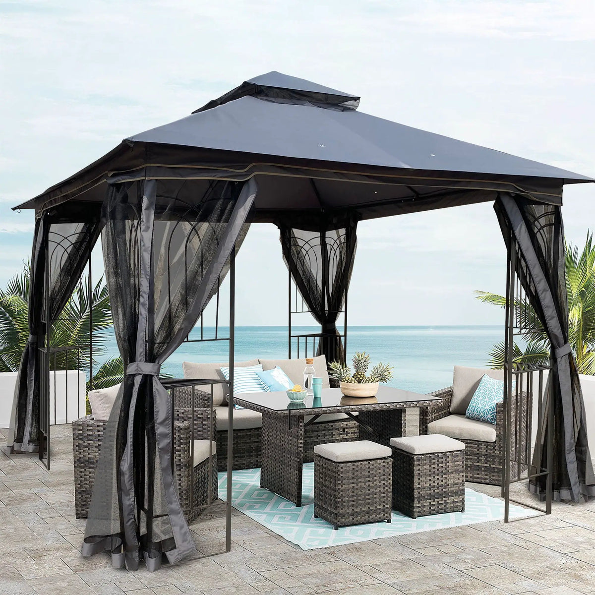Patio Gazebo Tent | Ventilated Double Roof | Mosquito Net | Steel Frame