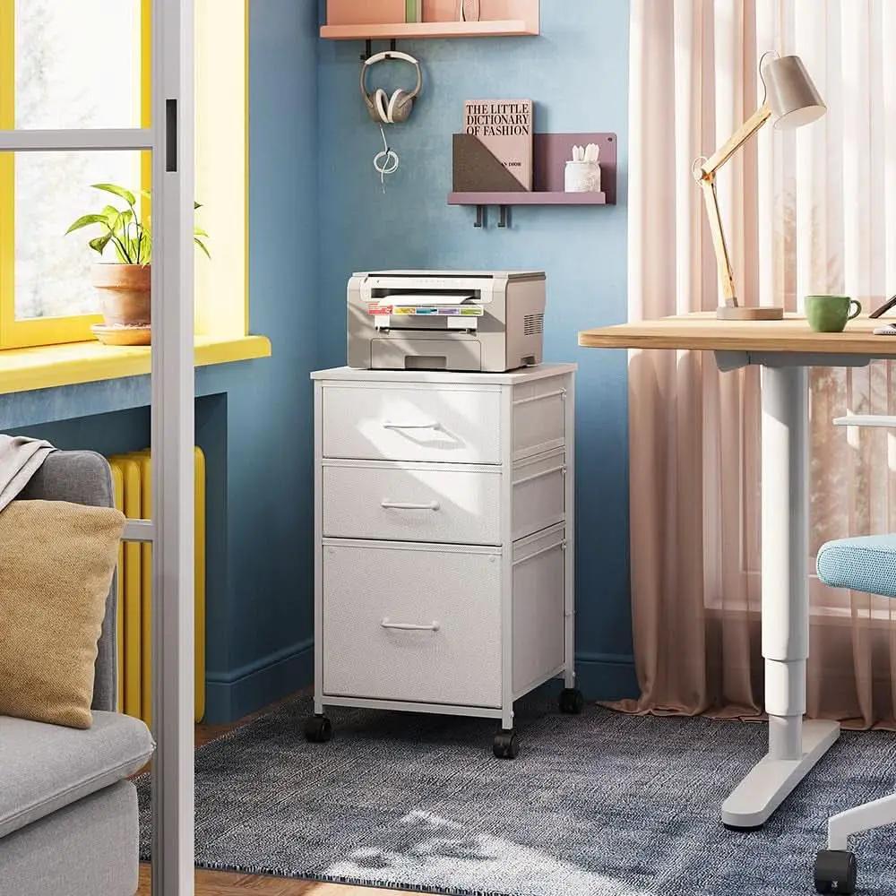 Mobile File Cabinet With 3 Drawers Rolling In White from PriceLows™
