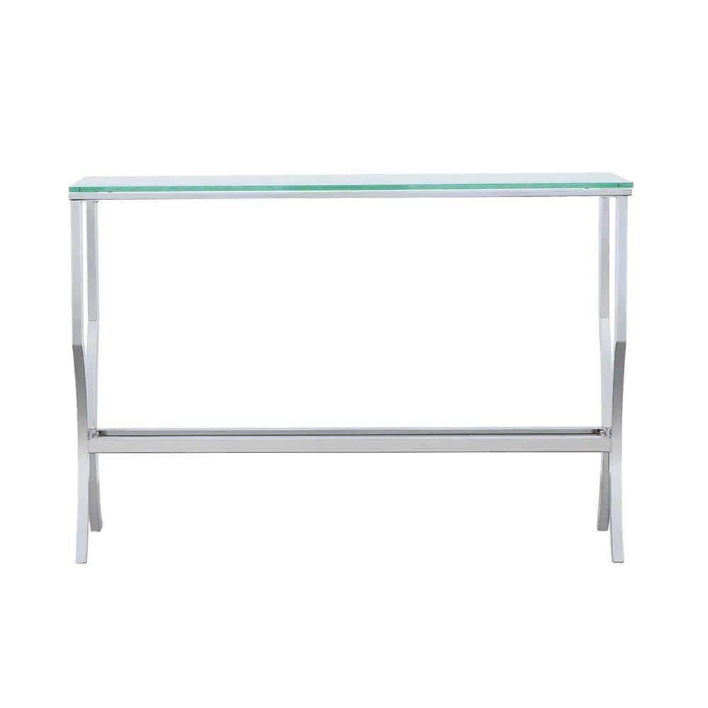 Saide Rectangular Glass Top Entryway Console Table Chrome | 43.5 x 13.75 x 30 in | Tempered Glass | Living Room
