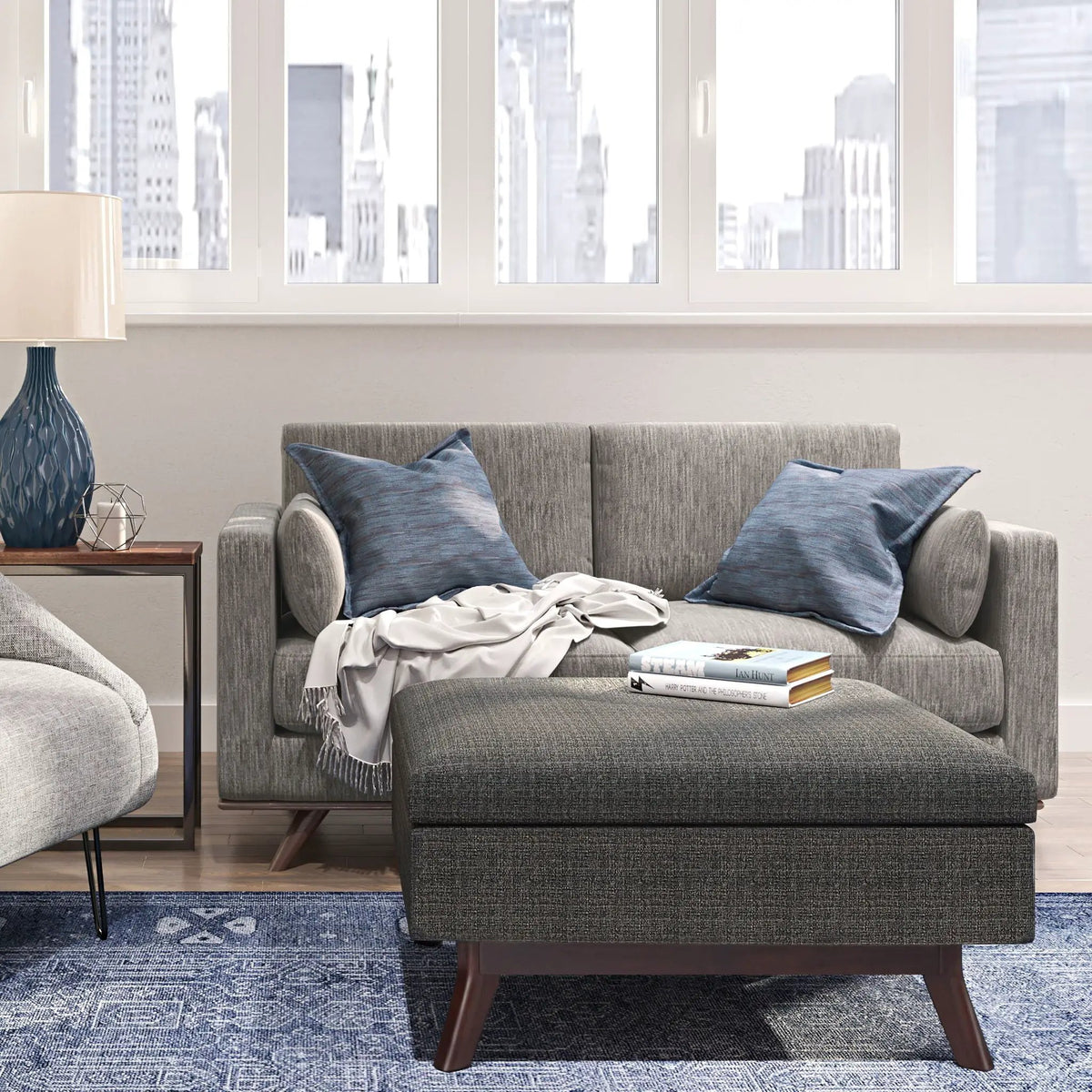 Storage Ottoman | Rectangular Design | Solid Wood Frame | Lift Top