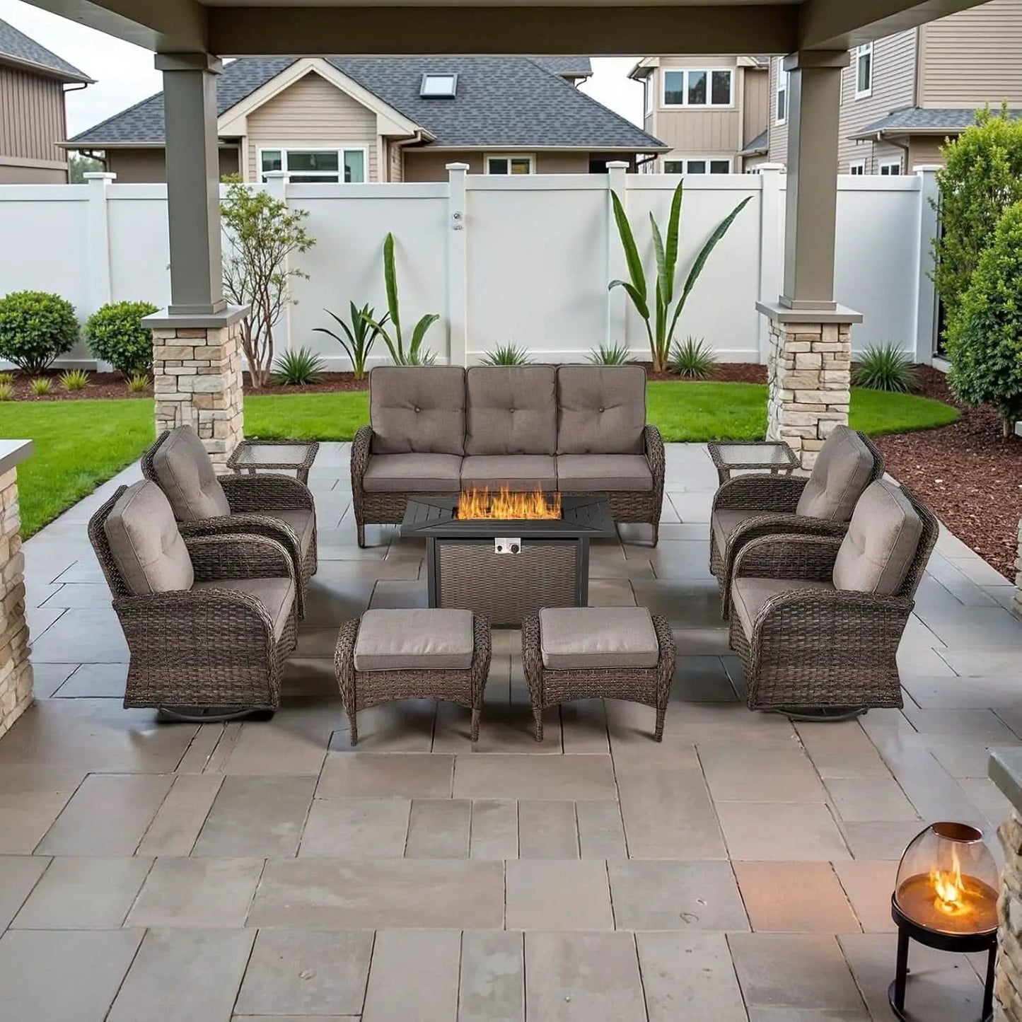 Outdoor Patio Furniture Set With 43In Fire Pit Table Brown from PriceLows™