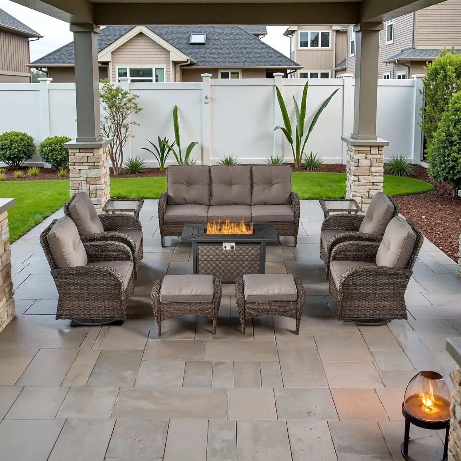 Outdoor Patio Furniture Set With 43In Fire Pit Table Brown from PriceLows™