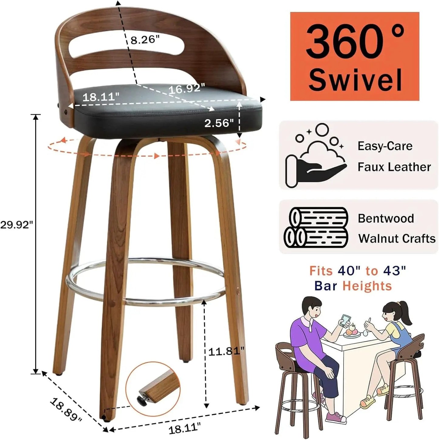 Bar Stools Set Of 2 Black Swivel For Home Bar Counter from PriceLows™