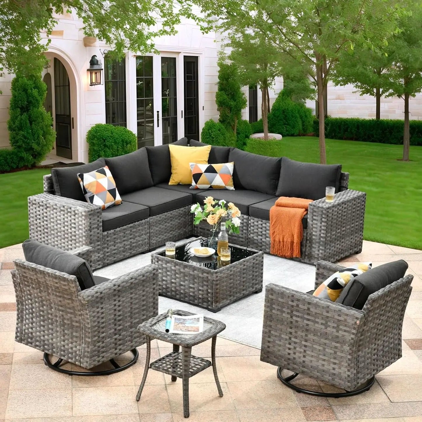 Modern 9 Piece Outdoor Wicker Sectional Sofa Set from PriceLows™