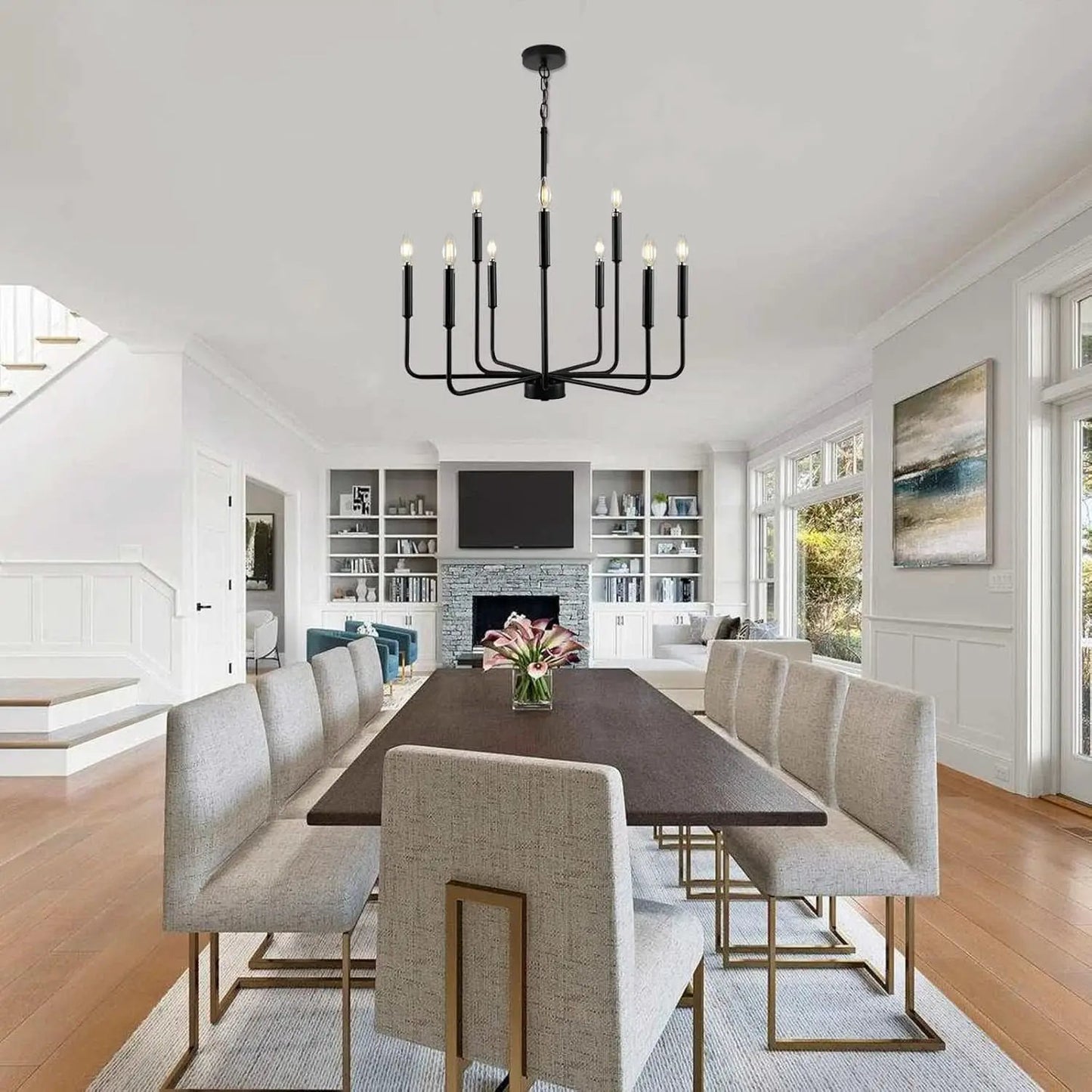 Black Farmhouse Chandelier 9 Light Dining Room Rustic from PriceLows™