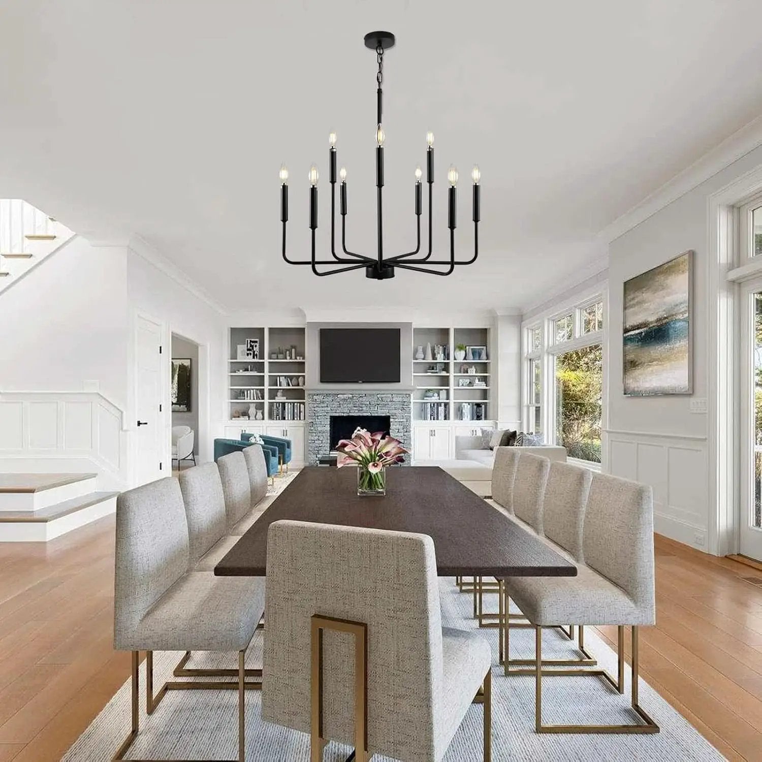Black Farmhouse Chandelier 9 Light Dining Room Rustic from PriceLows™