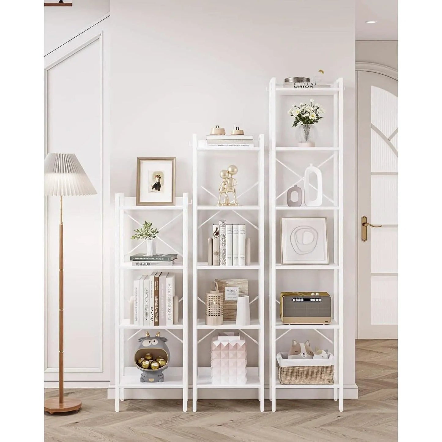 6 Tier White Industrial Bookshelf For Home Office Living Room from PriceLows™