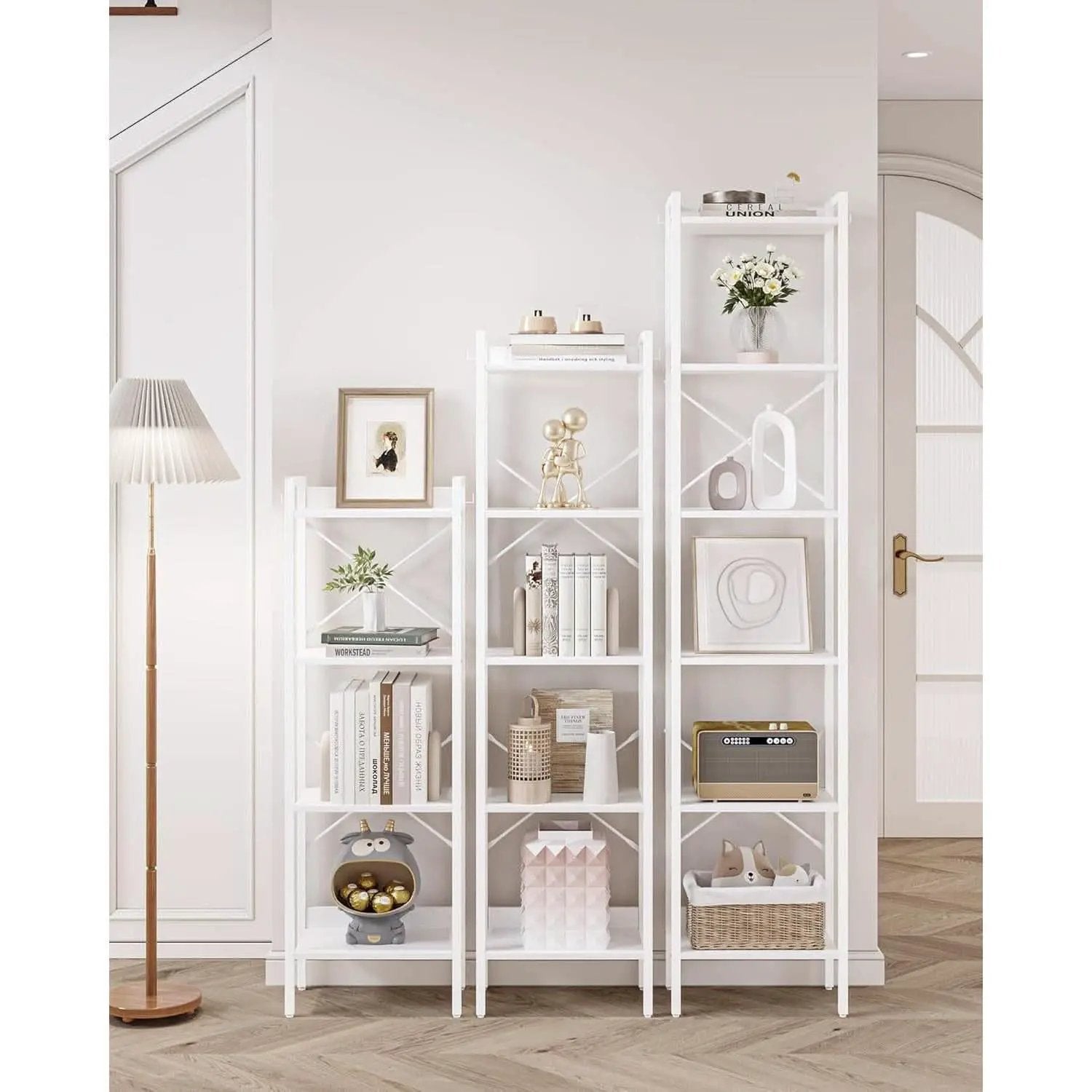 6 Tier White Industrial Bookshelf For Home Office Living Room from PriceLows™