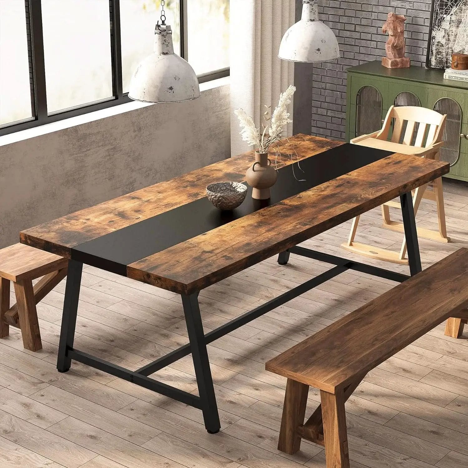Dining Table For 8 70.87 Inch Rectangular Wood Metal Frame from PriceLows™