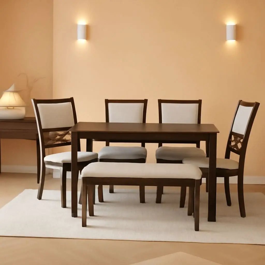 Cherry Brown Transitional Table Set Cushioned Chairs from PriceLows™